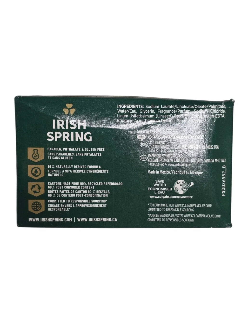 Irish Spring Original Clean Deodorant Bar Soap 3 Ounce Solid Body Wash